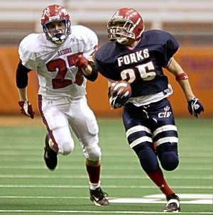 Hornell's Chris Smith, left, chases Chenango Forks' Jason Chier in the third quarter Friday at the Carrier Dome in Syracuse. 